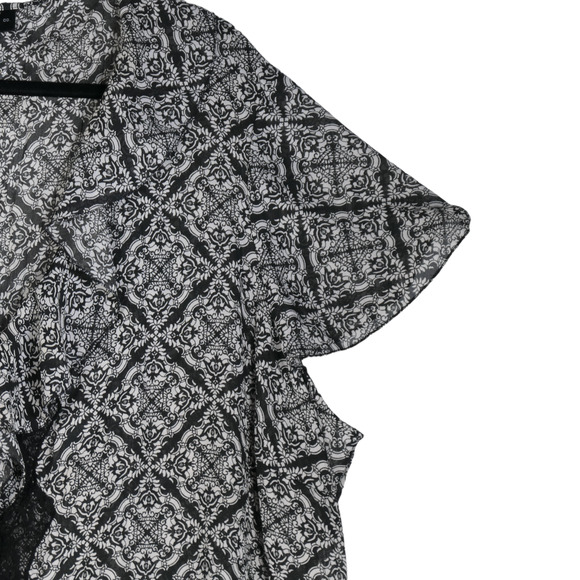 NY City Design Blouse Womens Size 4X Button Sheer Black White Lace and Ruffles - Picture 4 of 7